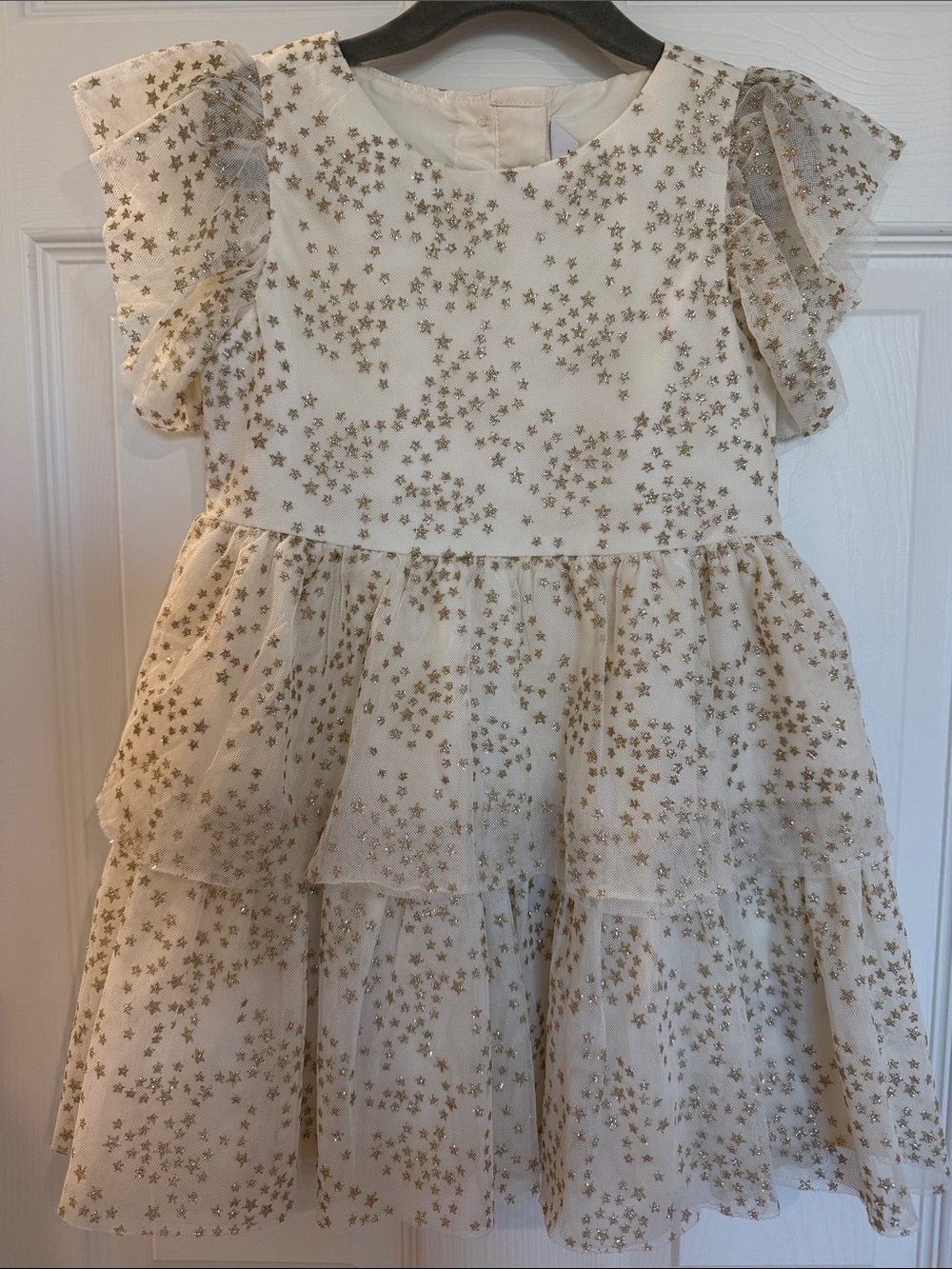 Janie & Jack American Girls Cream Gold Star Tiered Party Dress